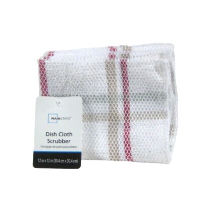 NEW Mainstays 4 Piece Kitchen Scrubber Dish Cloth Set Red Stripe USA 12 x 12 in-image