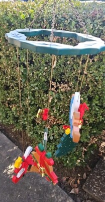 VTG Christmas Characters Wood Wind Chimes Hand Painted 23” Long-image