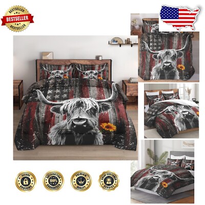 Full Size Highland Cow Comforter Set with 2 Pillowcases - Cozy & Fun Bedding-image