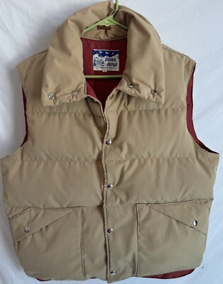 Vintage Down Wind Vest Mens Large Tan Brown Puffer Jacket Coat Down Fill 80’s-image