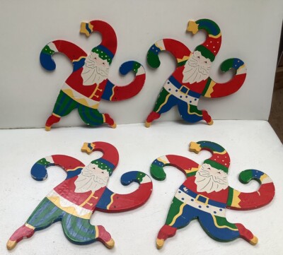 Set Of 4 Wooden Hanging Santas Christmas Monkey Ornaments Midwest Importers-image