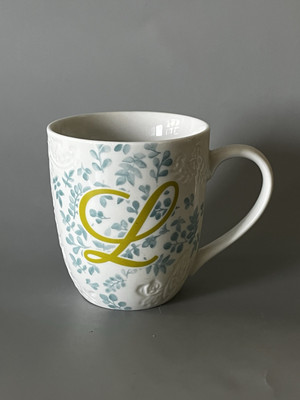 Pier 1 Imports Ava Coffee Tea Mug Monogram Letter L Blue Green Design-image
