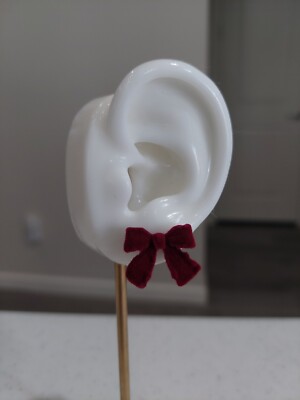 New South Korean Design Import Fuzzy Flocked Red Bow Gift Earrings Studs Ribbon-image