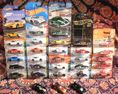 Hot Wheels 27 PORSCHE 4 LOOSE 4 Matchbox 1 Dup Short Card 31 Total 30 Different-image