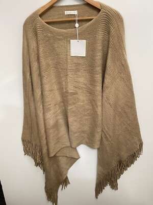 Shiraleah Cozy Knit Rowan Poncho One Size Camel Boho Coastal Lagenlook Preppy-image