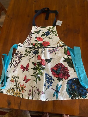 NWT Design Imports  Full Apron Floral Garden Butterflies Hummingbirds-image