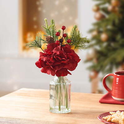 Decorative tabletop artificial Christmas red floral hydrangea -11.5 inches-image