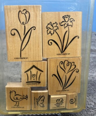 STAMPIN UP VTG 2002 Lot Flowers Floral Tulip Bird Butterfly Bee Wind House Heart-image