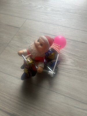 Santa Claus Tricycle Wind Up Toy Tin & Plastic Vintage ⬇️-image