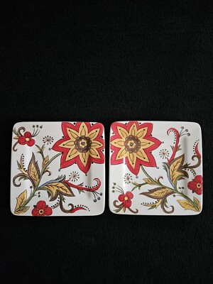 Pier One 1 Imports CARYNTHUM, Set of 2 Square Earthenware Salad Plates, 8 3/4”-image