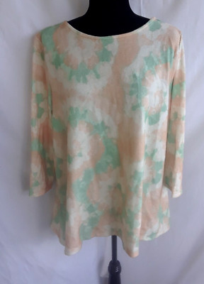 Ruby Rd Womens Top XL Multicolor Pastel Fleece Sweater Soft Cozy 3/4 Sleeve-image