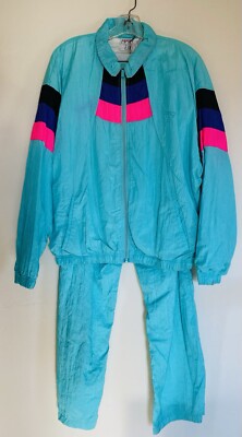 Vintage TODD1 Nylon Neon Tracksuit Wind Breaker L Blue Pink Lined Retro 80s 90s-image