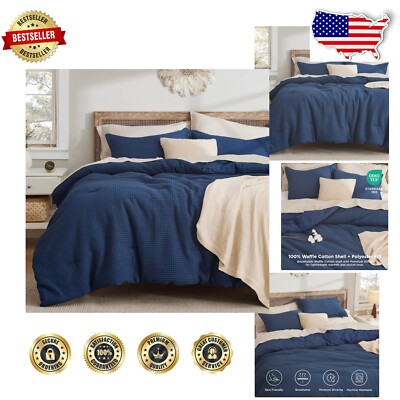 Cozy 3-Piece Queen Comforter Set in Navy with Soft Cotton and Polyester Fill-image