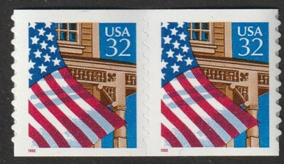 US Scott 2915A Flag Over Porch coil pair, die cut 9.8, 11/10 peak variety-image