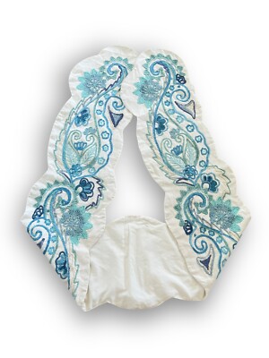 Pier 1 Imports LONG Table Runner Embroidered Floral Beach Paisley 14” x 108”-image