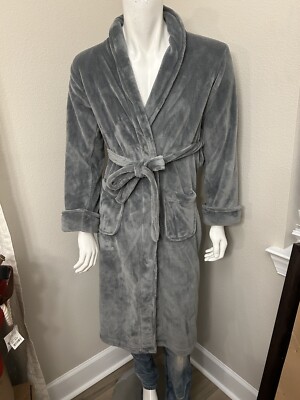 Pottery Barn Super Soft Cozy Gray Fuzzy Bath Robe Lounge Small-image