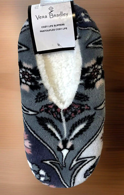 Vera Bradley Cozy Life Slippers Ornate Blooms Gray Soft Fleece Non Slip Womens S-image
