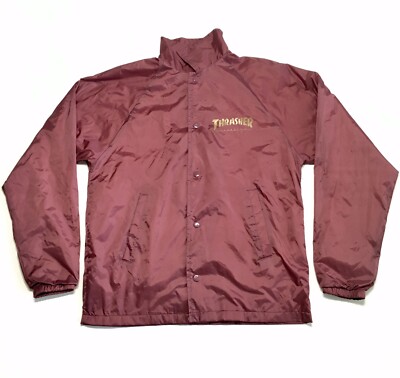 Vintage Thrasher Magazine Maroon Windbreaker Jacket Men's Small Made in USA-image