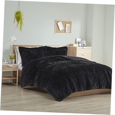  Malea Shaggy Comforter Set, Long Faux Fur Cozy Down Full/Queen Black-image