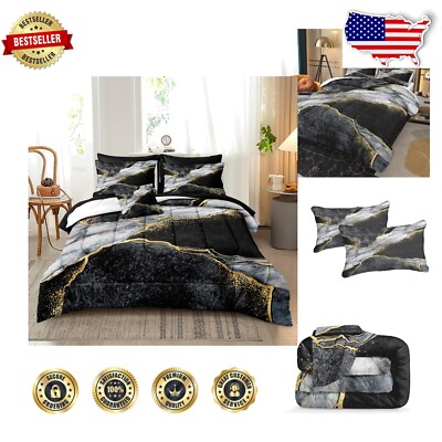 Luxurious Black & Gold Marble California King Comforter Set for Cozy Bedrooms-image