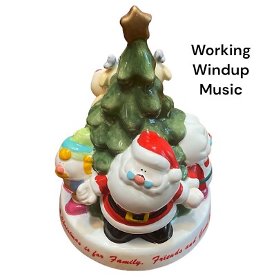 Vtg Ceramic Wind Up Musical Ceramic Santa Clause Christmas Reindeer Home Decor-image
