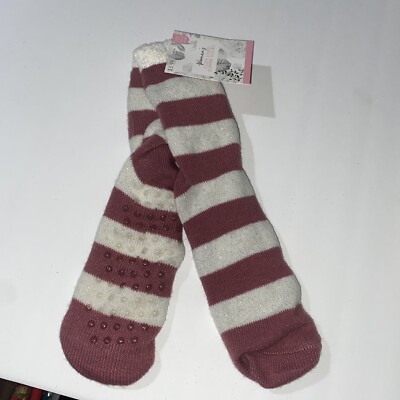 Womens Sherpa Socks STRIPES Winter Fleece Lined Cozy Thick Non Skid Slipper-image