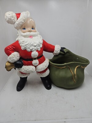 1970s Atlantic Mold Ceramic Santa Claus W/ Bag & Bell Wind Up Music Box SEE NOTE-image