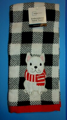 NWT - Mainstays Embroidered Hand Towel - French Bulldog / Puppy Dog -image