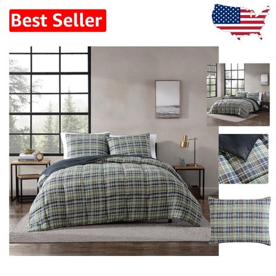 Winter-Themed Comforter Set in Reversible Plaid - Twin Size for Cozy Bedrooms-image