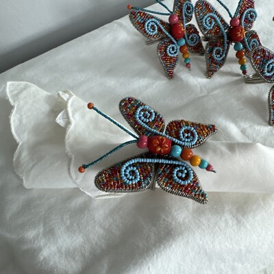 Pier One Beads & Art Glass Butterfly Napkin Ring Holders. Set of 5-image