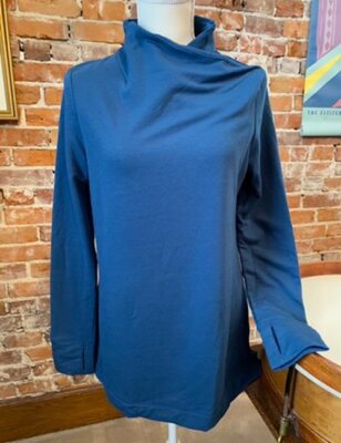 Cuddl Duds Comfortwear Peacock Blue French Terry Long Sleeve Soft Cowl Top S New-image