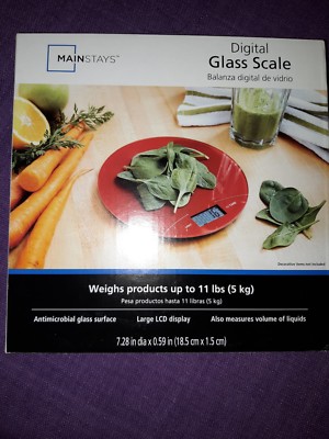 Mainstays 11lb (Kg) Digital Glass Kitchen Scale Red Round -image