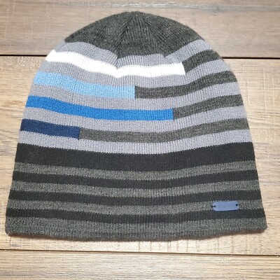 Frostbite Winter Beanie Striped Black Blue Comfortable Cozy Acrylic Hat-image