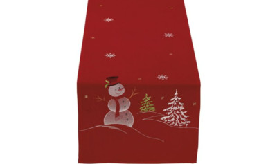 Design Imports Embroidered Snowman Table Runner - Red-image