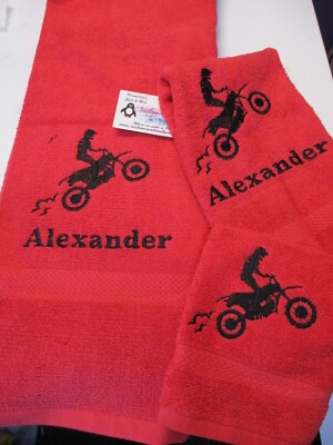 Personalized Dirt bike Silhouette Motocross 3 Piece Bath Towel Set  Any Color-image