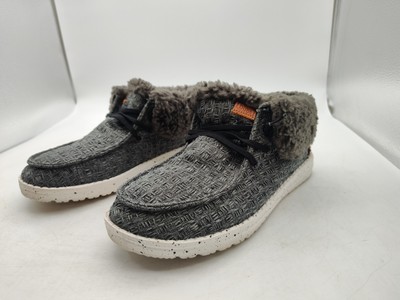 Hey Dude-Wendy Fold Stitch Cozy-Ankle Shearling Shoes-Black/Gray-Women's Size 6-image
