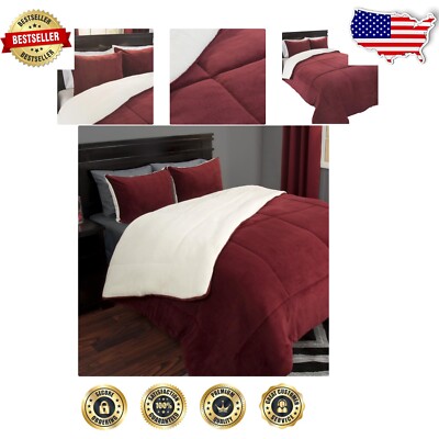 Cozy King Comforter Set with Burgundy Fleece and Sherpa for Ultimate Warmth-image