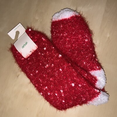 Aerie Cozy Sparkly Popcorn Red White Crew Socks Holiday Christmas Valentine NWT-image