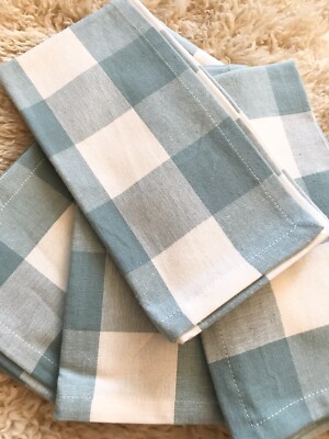 BRAND NWT PIER 1 IMPORTS SET OF 4 BLUE BUFFALO CHECK 100% COTTON CLOTH NAPKINS-image