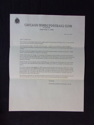 Vintage 1975 Chicago Winds WFL World Football League Season Ticket Order Letter-image
