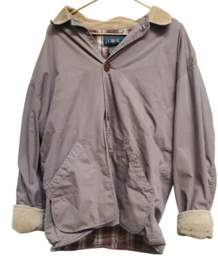 Vintage 90s J Crew Flannel Lined Chore Coat Jacket Mens L Button Up Brown -image