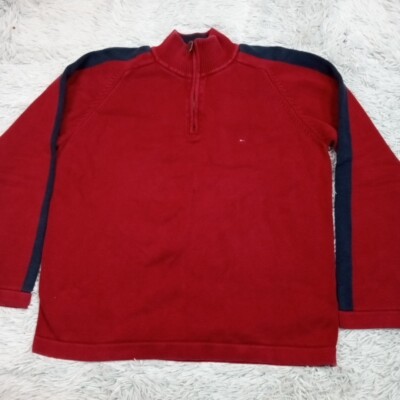 Vintage Tommy Hilfiger Mens Sweater L Red  1/4 Zip Cozy Comfort Sweatshirt -image