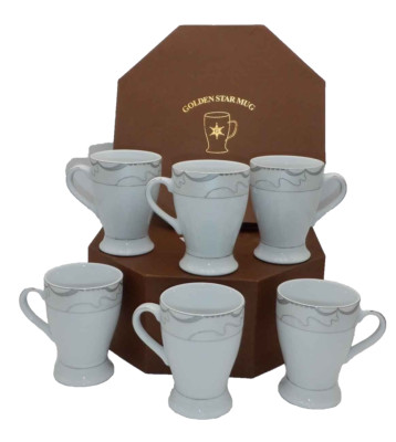 Porcelain Coffee Tea Cups Mugs Golden Star Imports  6 pcs Set in Original Box-image