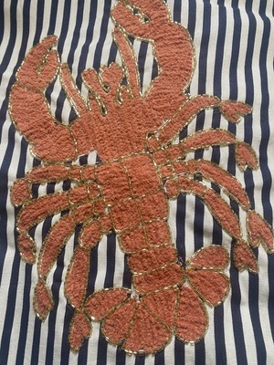 Pier 1 Embroidered Lobster Table Runner strips Summer vacation beach sea decor  -image