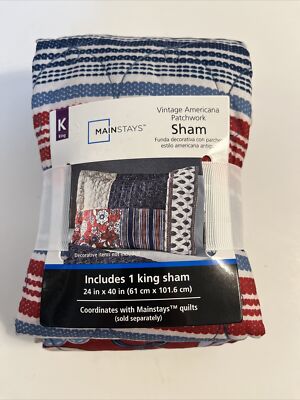 Mainstays Vintage Americana King Sham Blue & White & Red Polyester ONE King Sham-image