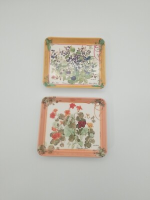Vtg Mini Floral Snack Trays-Set of 2- Made In Italy- Melamine Trays Catch-alls-image