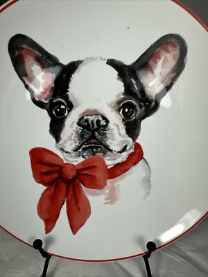 Pier One Imports Boston Terrier Dog Puppy Decor Winter Christmas Salad Plate-image