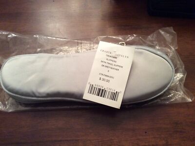 NWT! Crabtree & Evelyn Womens satin Travel slippers Dark Grey Heather Size Small-image