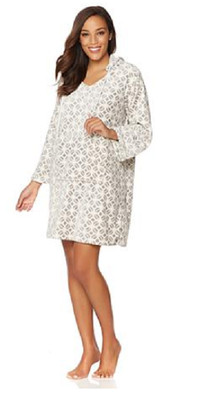 Soft & Cozy Plush Hooded Tunic, Gray Geo, Size M/L-image