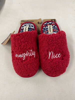 Dearfoams women small 5-6 red Naughty Nice Memory Foam cozy comfort slippers NWT-image